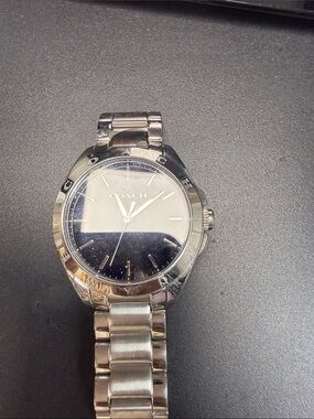 Coach Silver-Tone Watch with Black Dial
